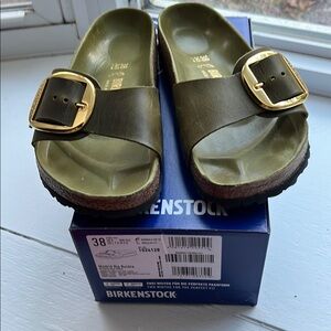 Birkenstock Madrid Big Buckle Olive Green Sandals with Box, Worn Once